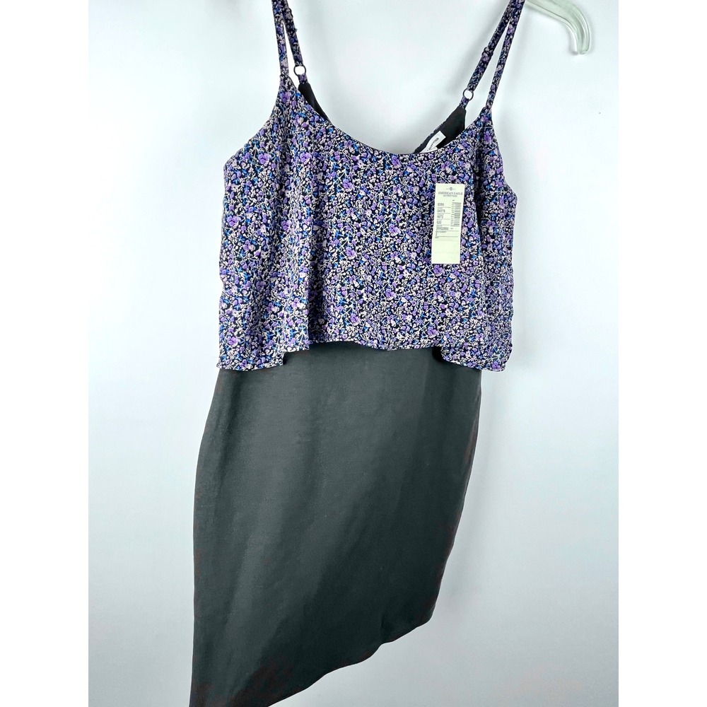 American Eagle Dress Womens 2 NWT Floral Overlay Sleeveless Gray Purple Mini